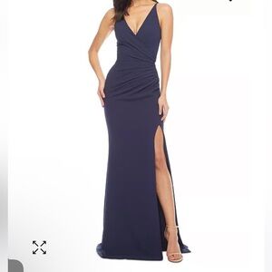 Dress the Population Jordan V-Neck Asymmetrical Ruched Bodycon Maxi Dress Size M